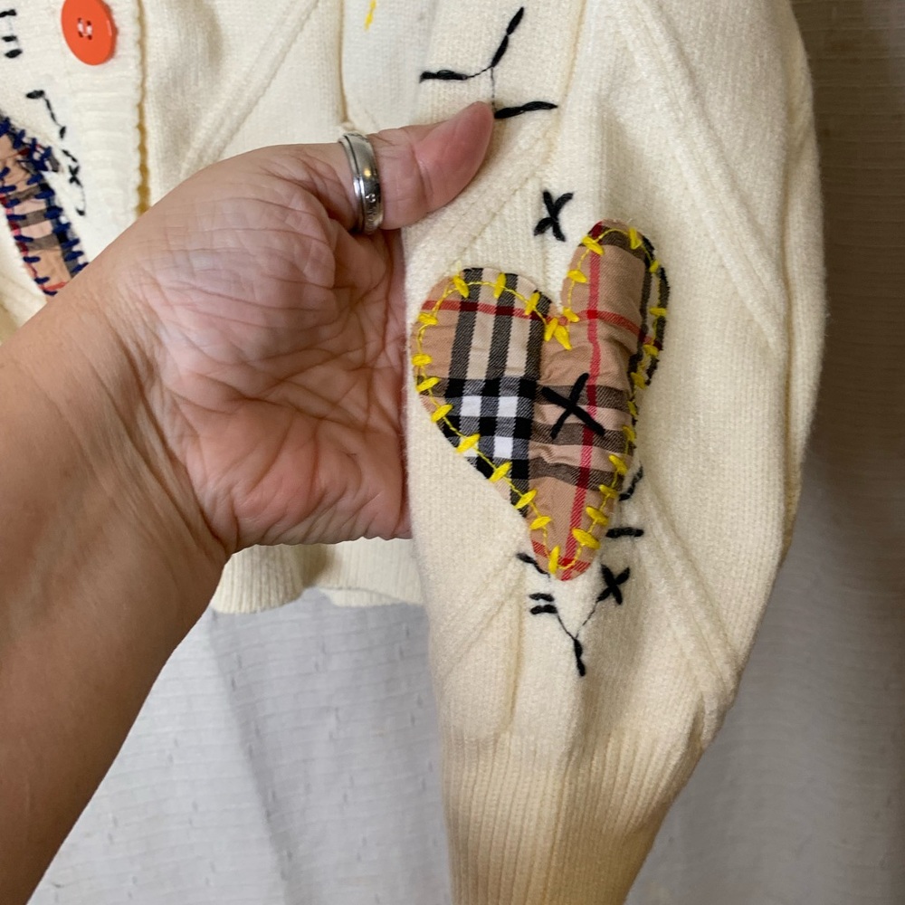 Embroidered V Neck Cardigan Size S Artsy Chunky E Girl Teacher Schoolgirl Unique - Picture 10 of 12